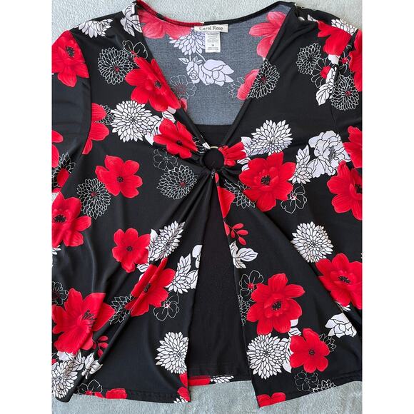 Vintage Y2K Stretchy Floral Top 2X Plus‎ Sized Red Black Whimsigoth Vamp Cyber - Picture 3 of 13
